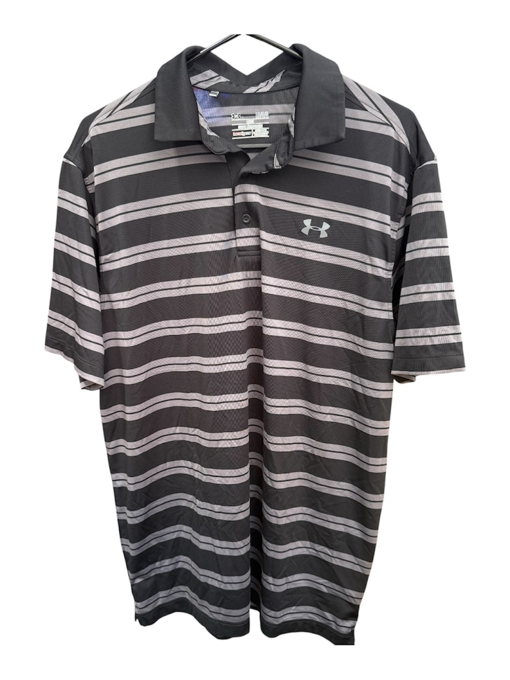 Under Armour Men's Black & Gray Striped Polo Shirt large
